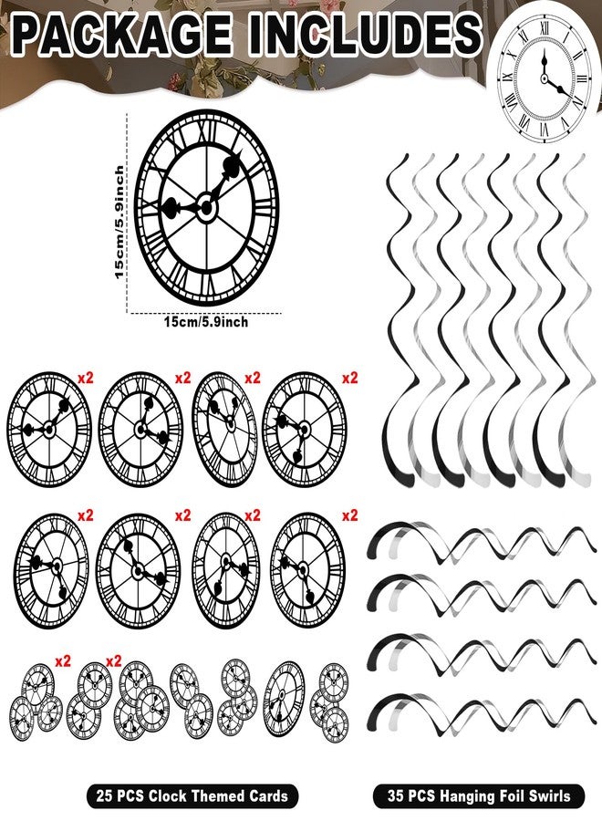 Oitnlaughter 60Pcs Wonderland Clock Hanging Swirls Wonderland Tea Birthday Party Decorations Curious Clock Ceiling Streamers Fairytale Themed Hanging Decorations for Birthday Baby Shower Tea Party Supplies - Image 2